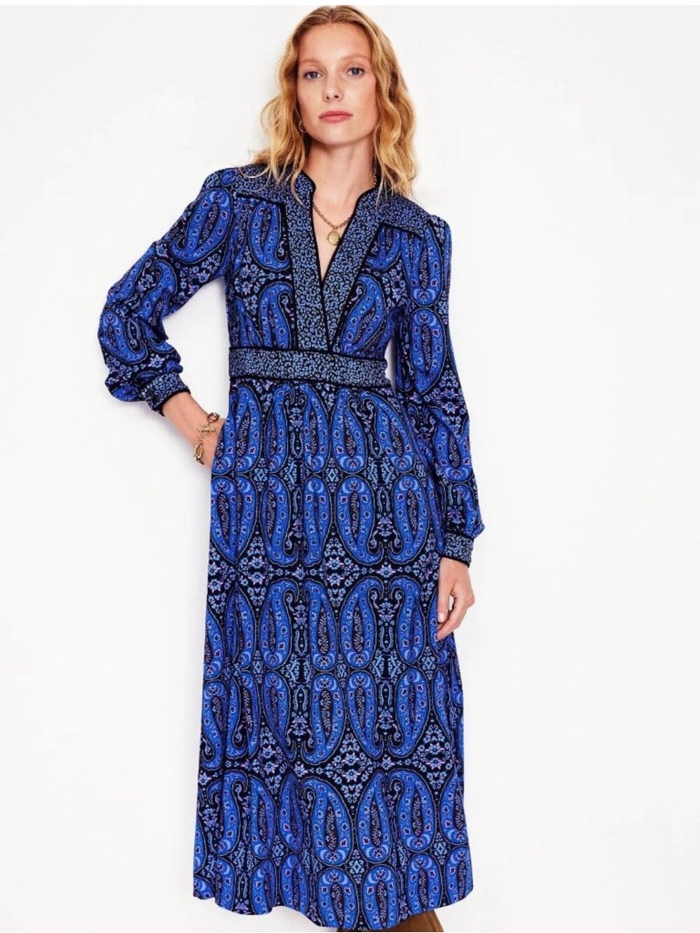 Boden Blue Paisley V-Neck Maxi Dress